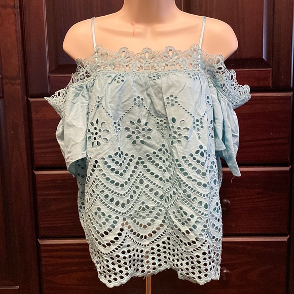 NWOT Venus Sz 6 Blue Lace Detail Off the Shoulder Adjustable Strap Short Sleeve - Picture 4 of 11